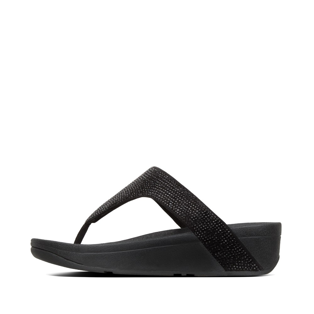 Fitflop Womens Sandals Black - Lottie Shimmercrystal Toe-post - 42OVDTXER